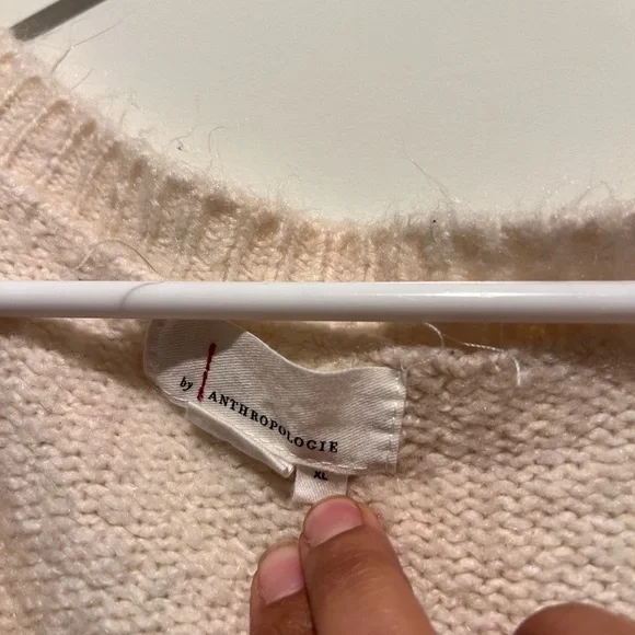 Anthropologie Women’s Cream/Peach Oversized Bell Sleeve Knit V Neck Sweater XL - Picture 6 of 8